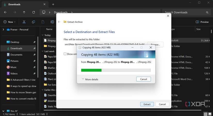 Extract the zip file of FFmpeg