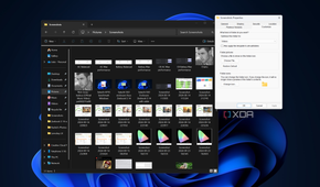 Screenshot of File Explorer with a properties dialog window open showing the optimization menu set to Videos