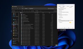 Screenshot of File Explorer with a properties dialog window open showing the optimization menu set to General items