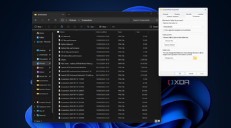 Screenshot of File Explorer with a properties dialog window open showing the optimization menu set to General items