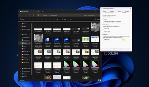 Screenshot of File Explorer with a properties dialog window open showing the optimization menu set to Pictures