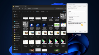 Screenshot of File Explorer with a properties dialog window open showing the optimization menu set to Pictures