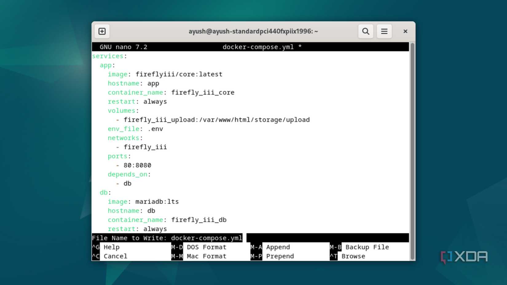 The docker-compose.yml file for Firefly III