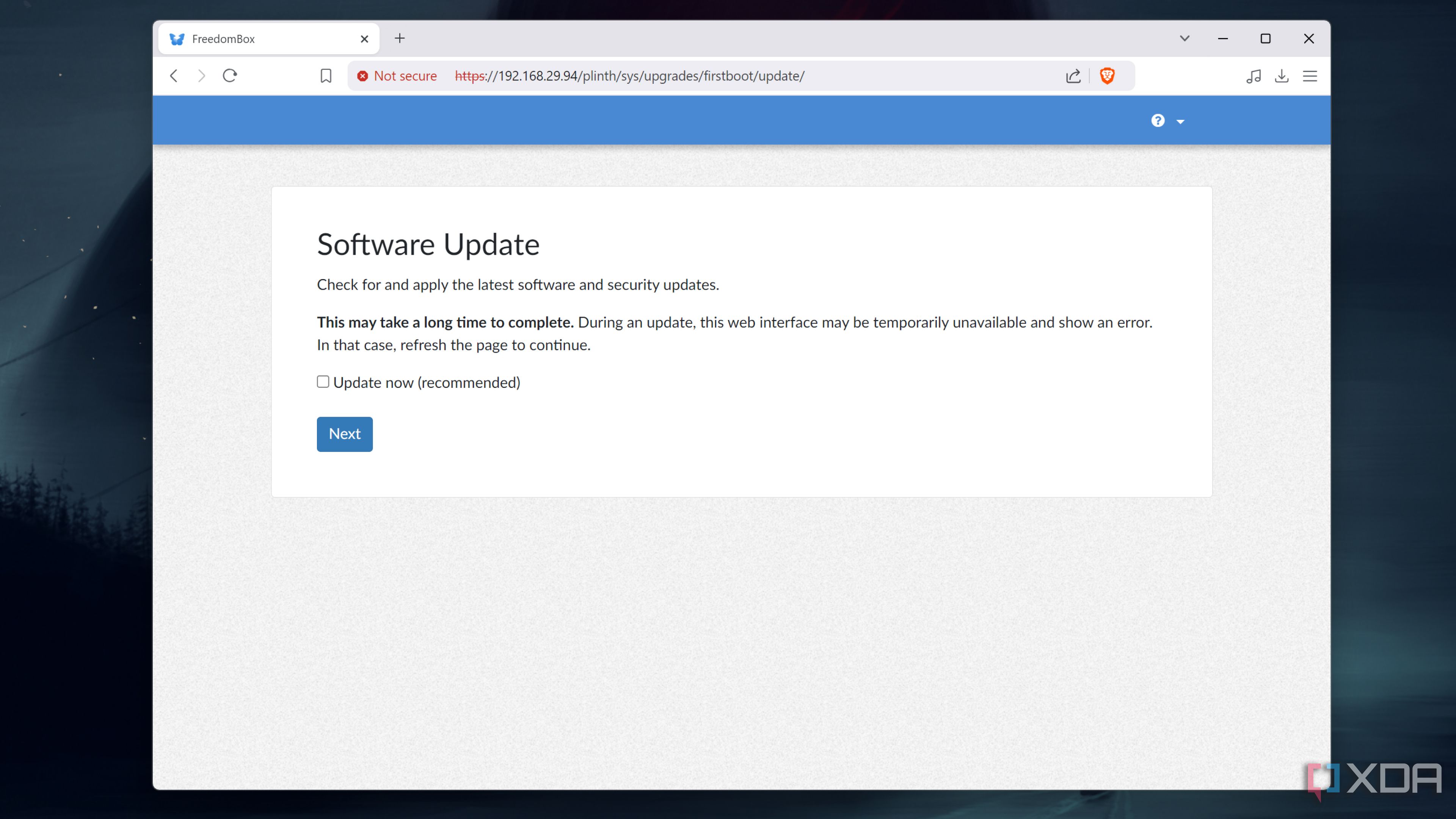 The Software Update page in FreedomBox