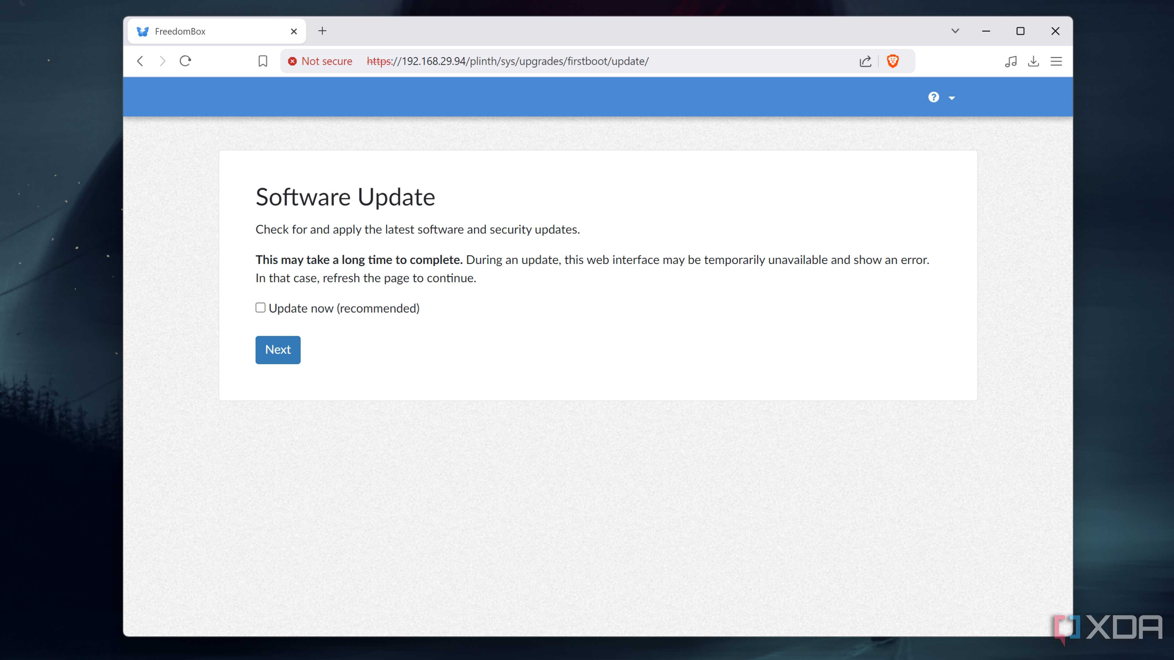 The Software Update page in FreedomBox