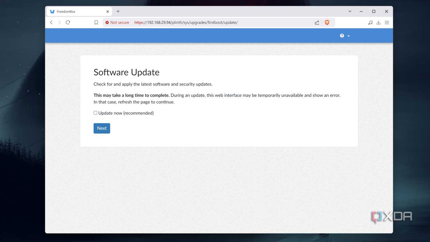 The Software Update page in FreedomBox