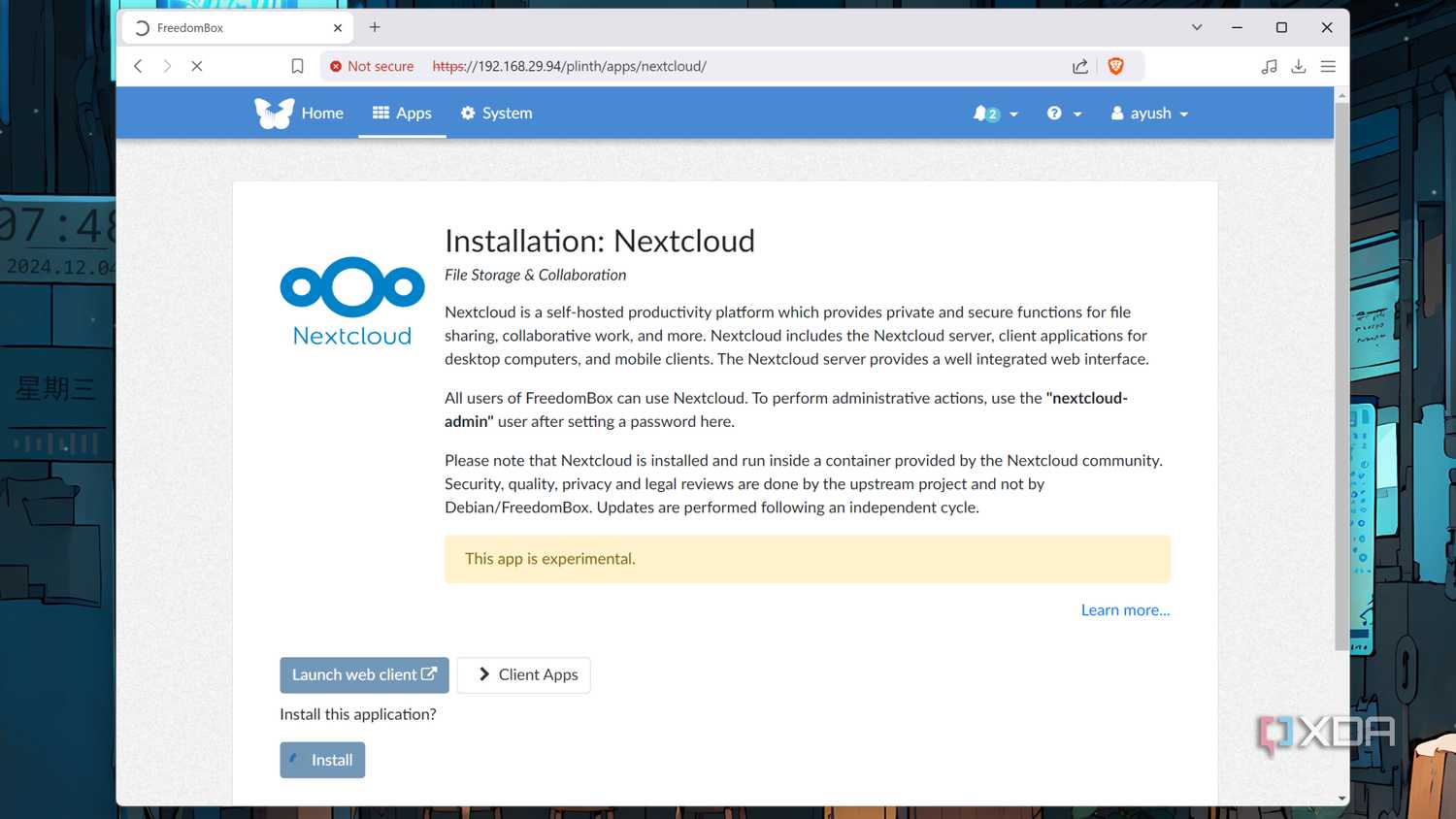 Installing Nextcloud on FreedomBox