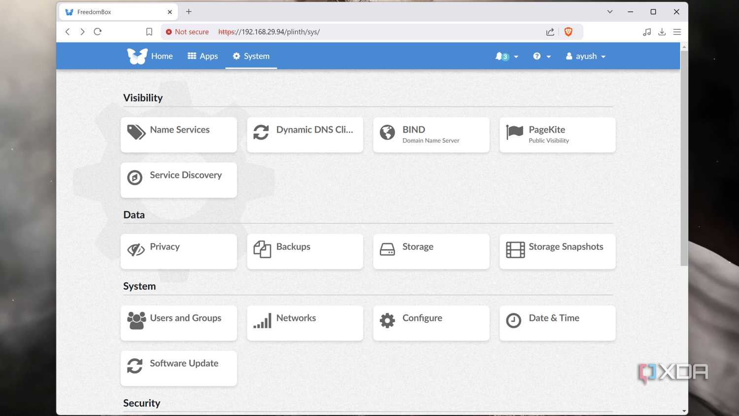 The settings page in FreedomBox