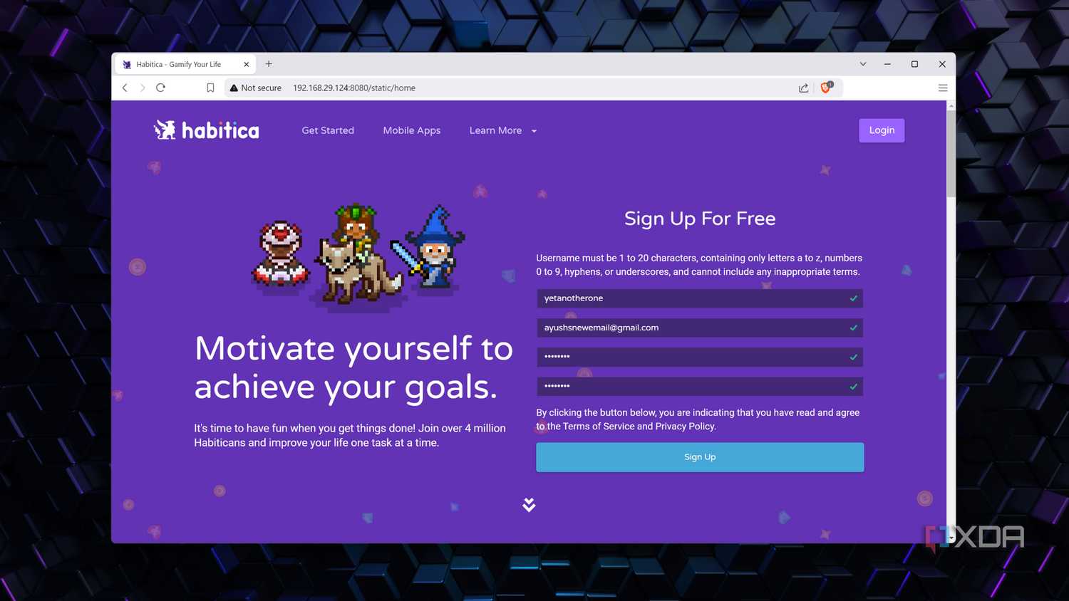 A self-hosted Habitica instance