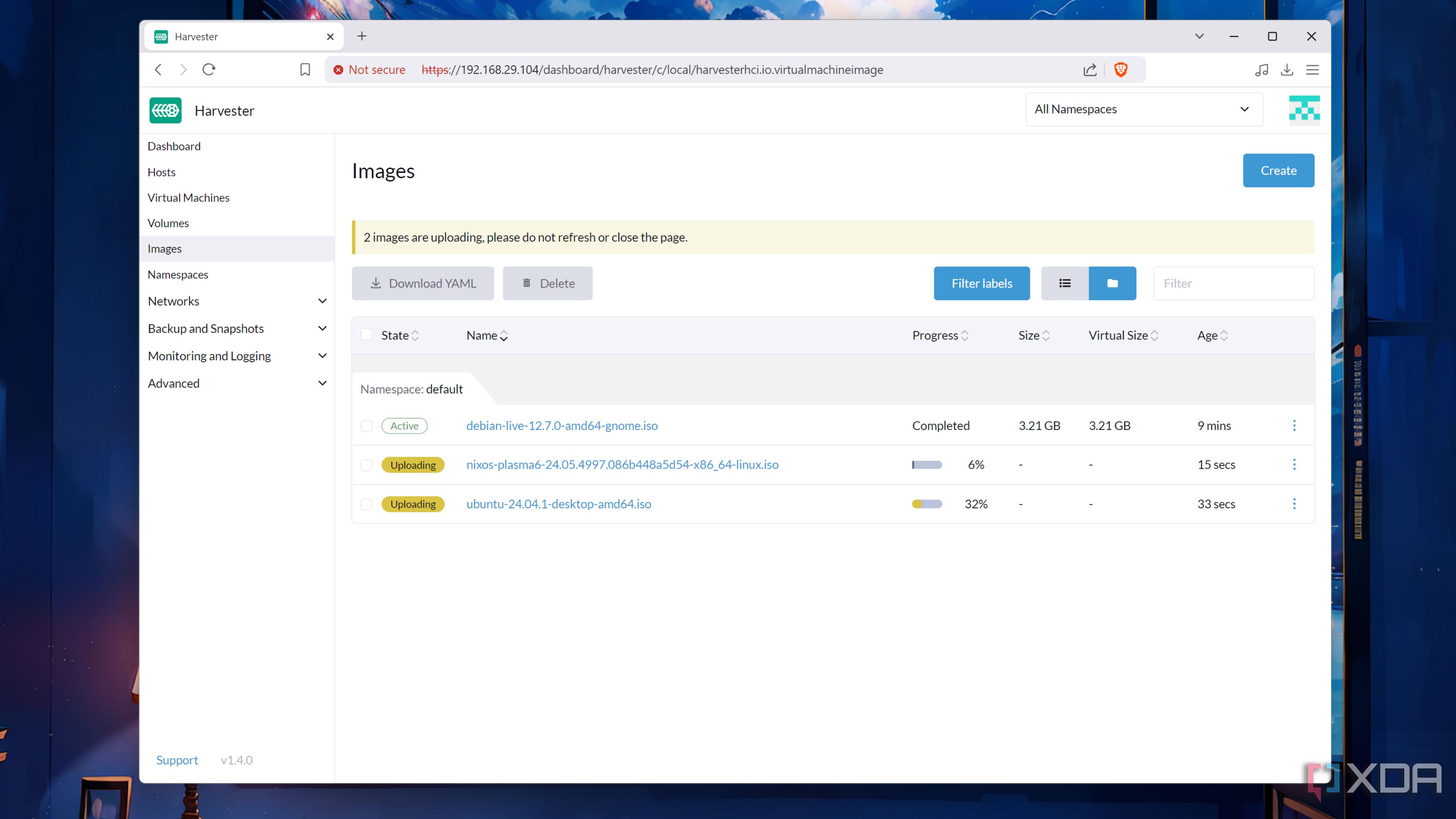 Las imágenes de la máquina virtual en un nodo Harvester.