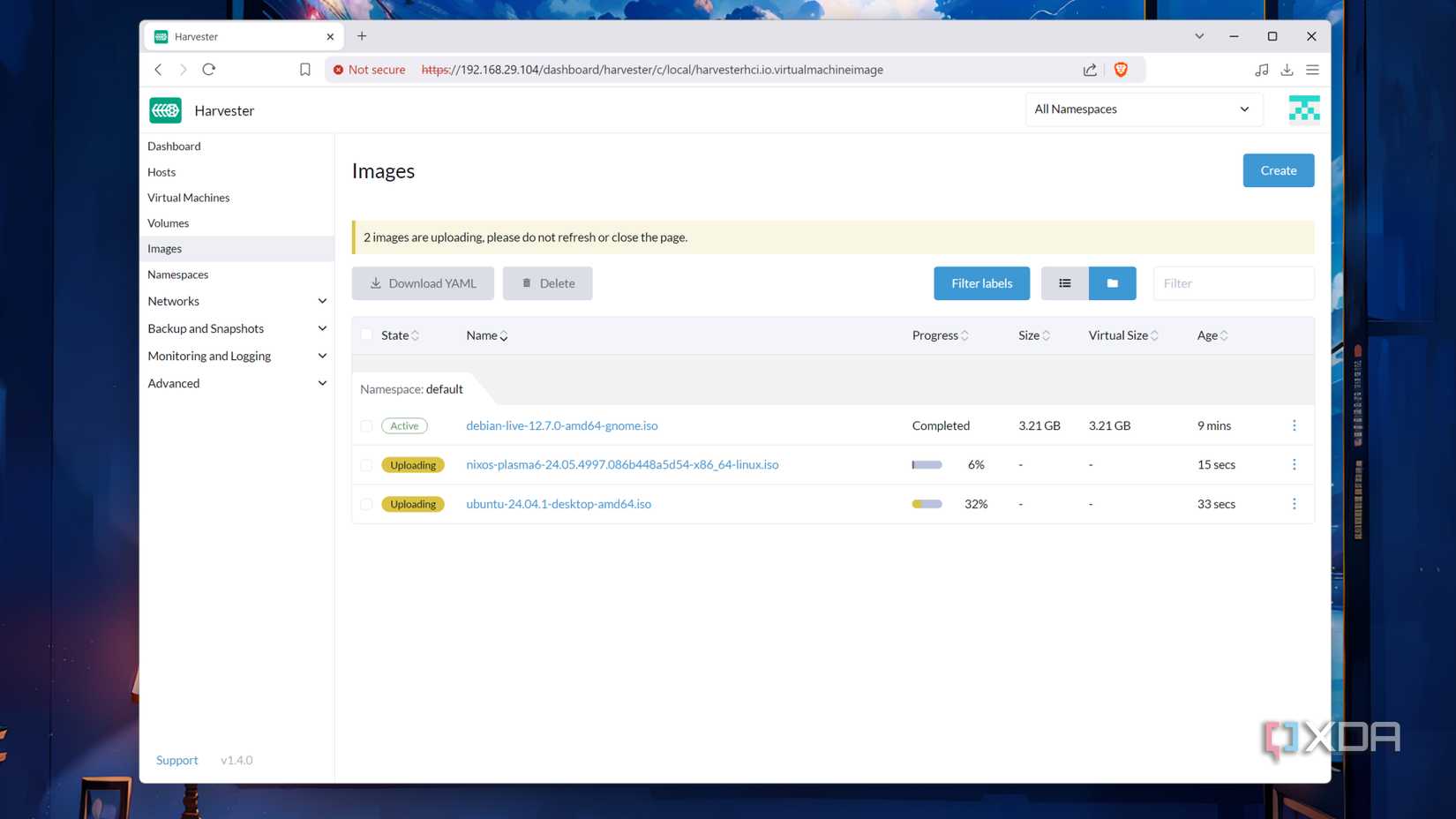 The virtual machine images in a Harvester node