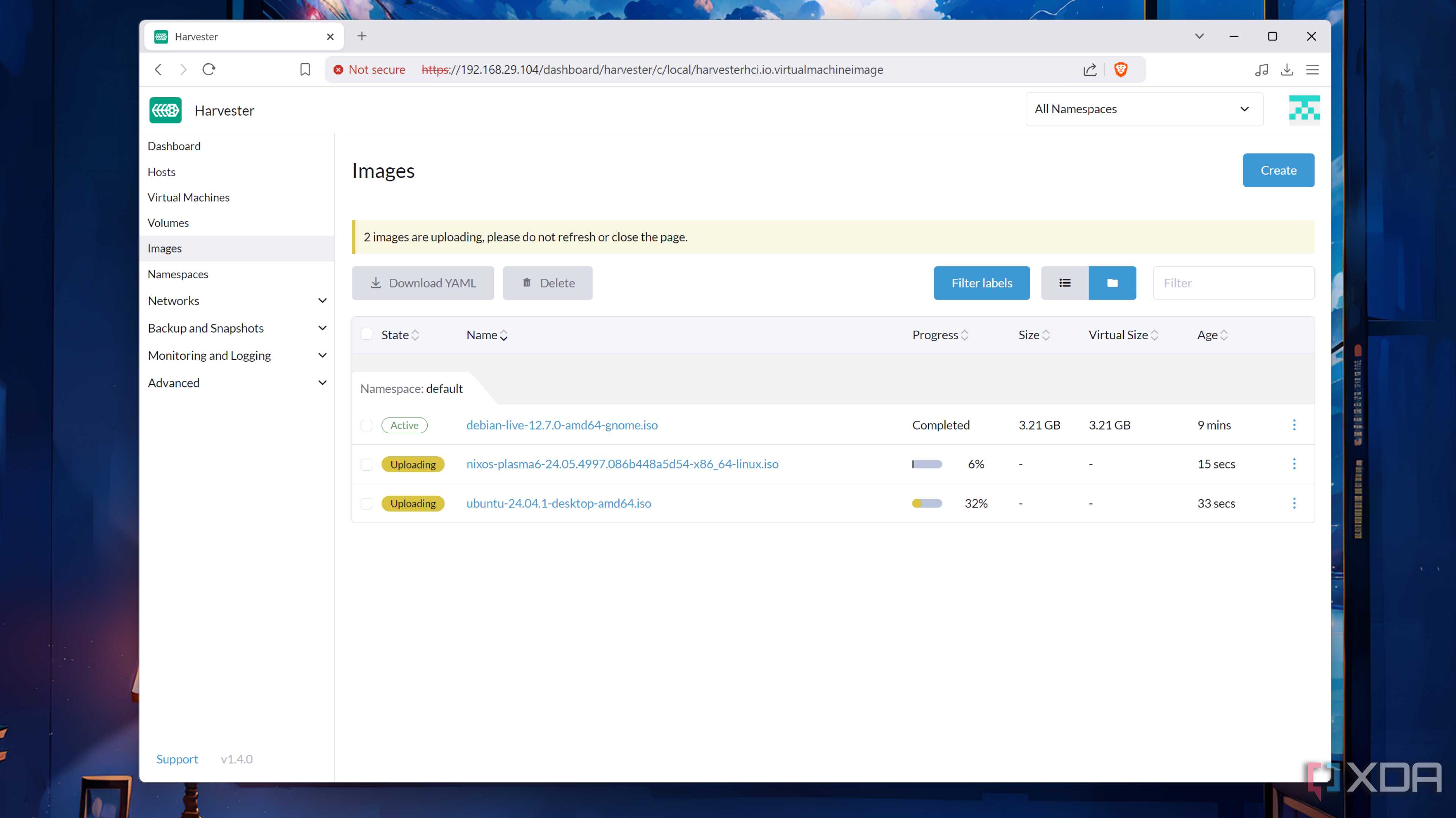 The virtual machine images in a Harvester node