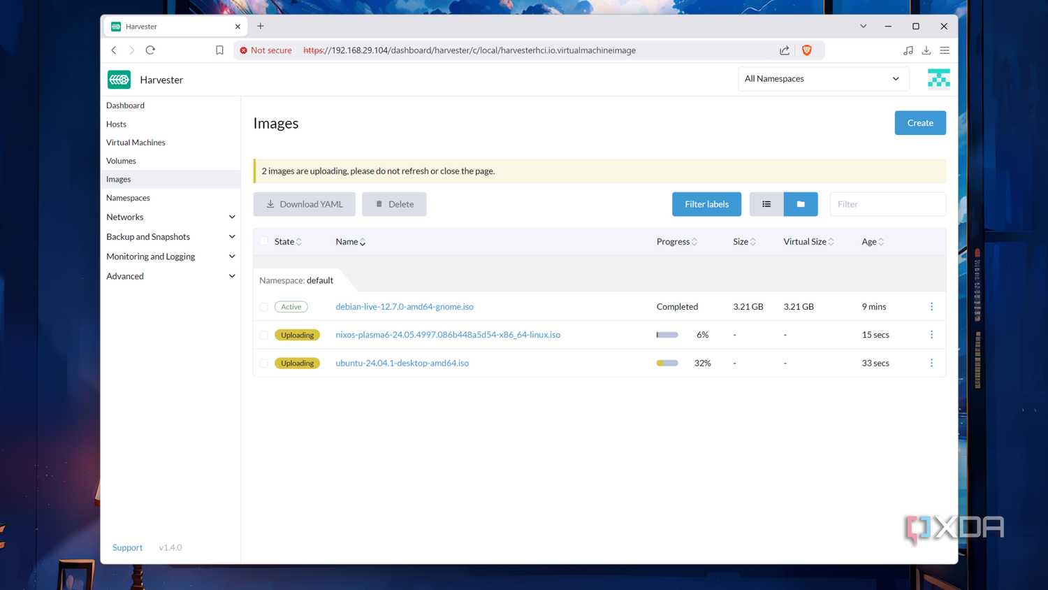 The virtual machine images in a Harvester node