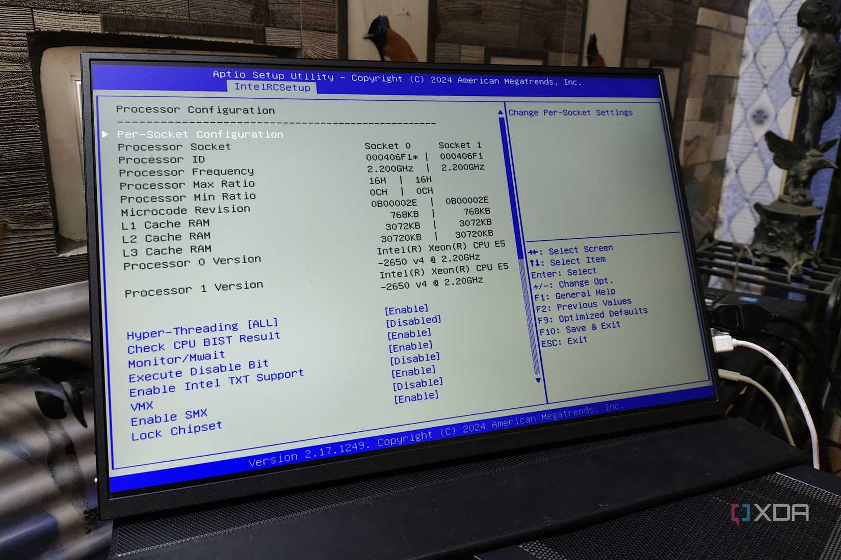 The BIOS settings when attempting to install Harvester on an Intel Xeon CPU
