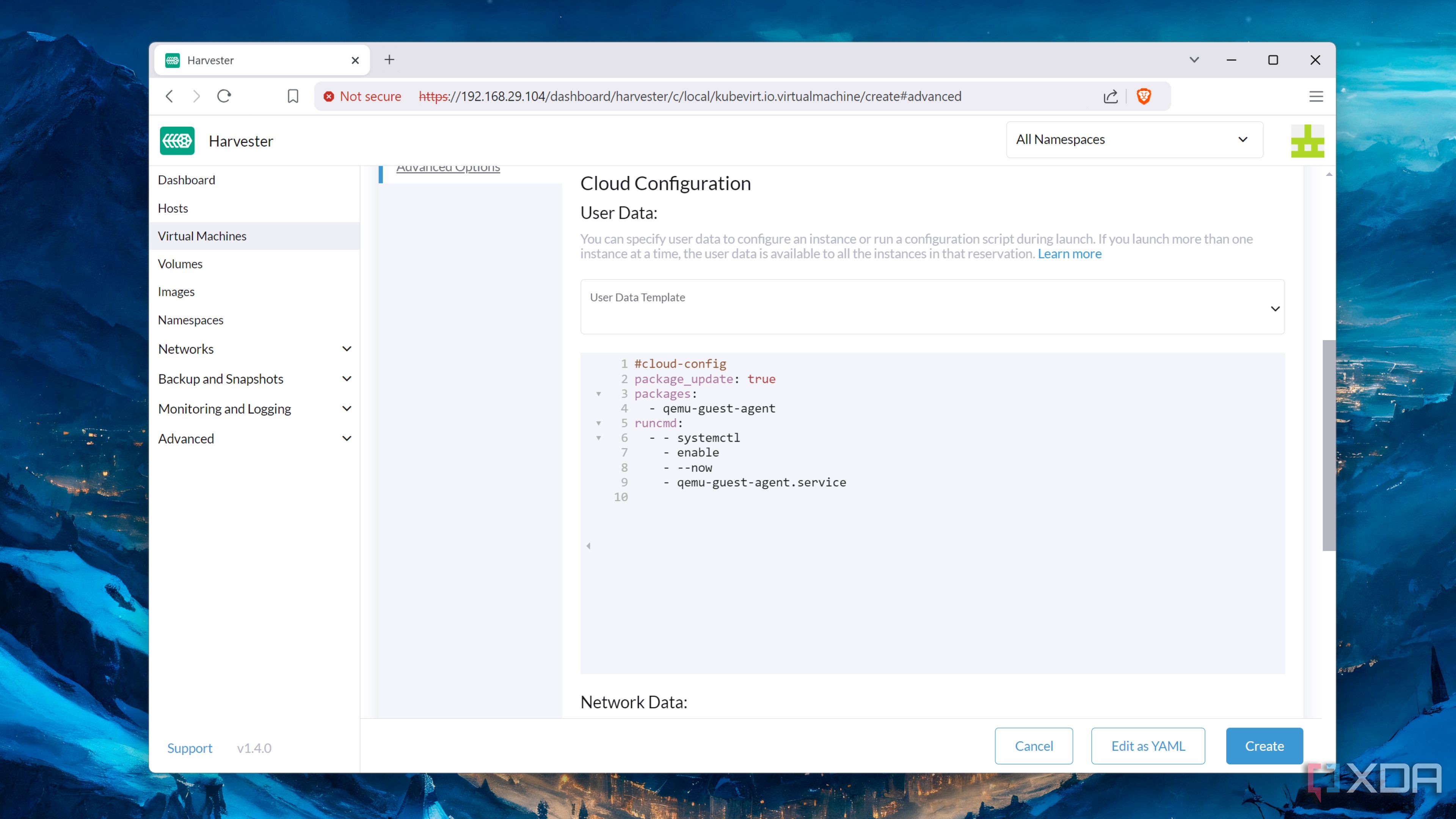 The YAML file of a virtual machine