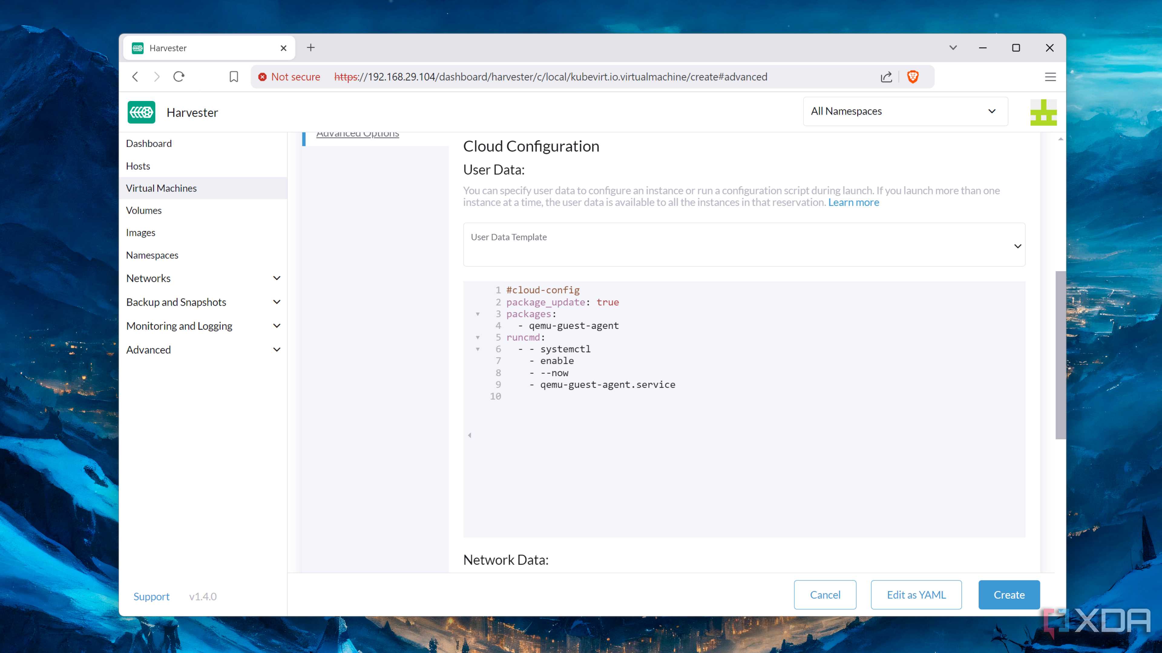 The YAML file of a virtual machine