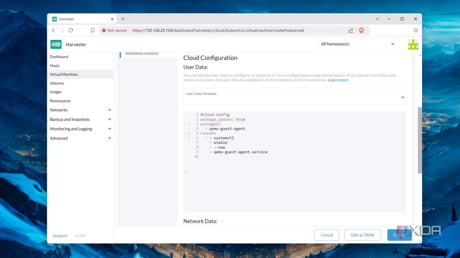 The YAML file of a virtual machine