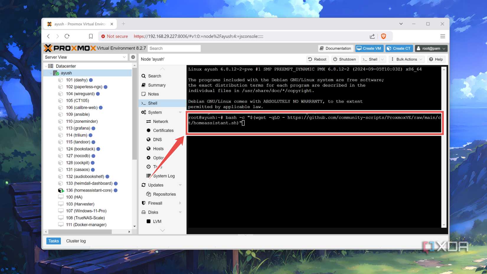 Running the script to install the scalable HASS LXC container