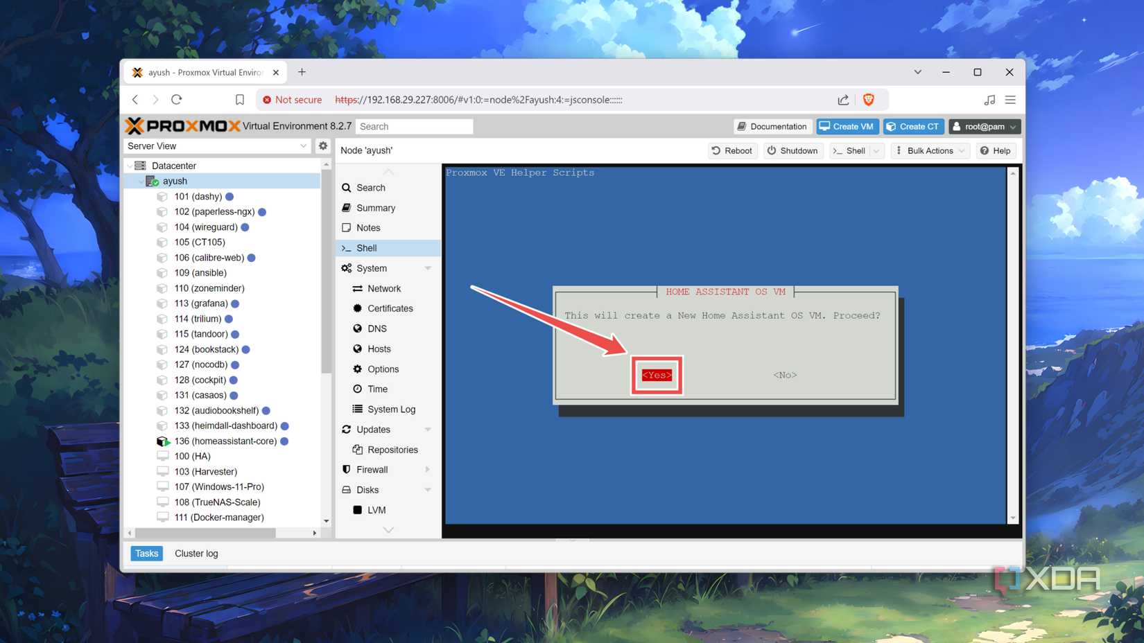 Tapping Yes to deploy a Home Assistant VM in Proxmox