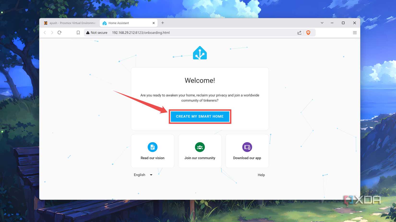 The Welcome screen on the HASS web UI