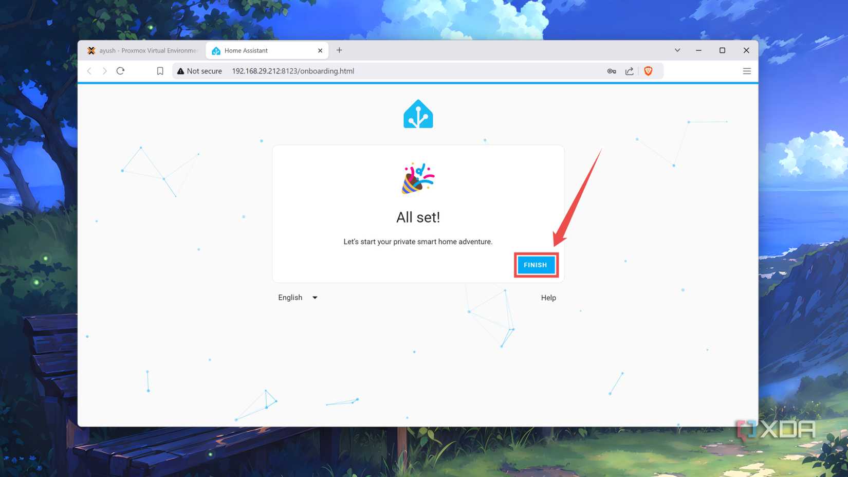Finishing the initial setup of the Home Assistant web UI