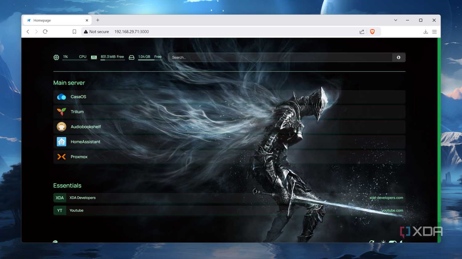 The Homepage dashboard