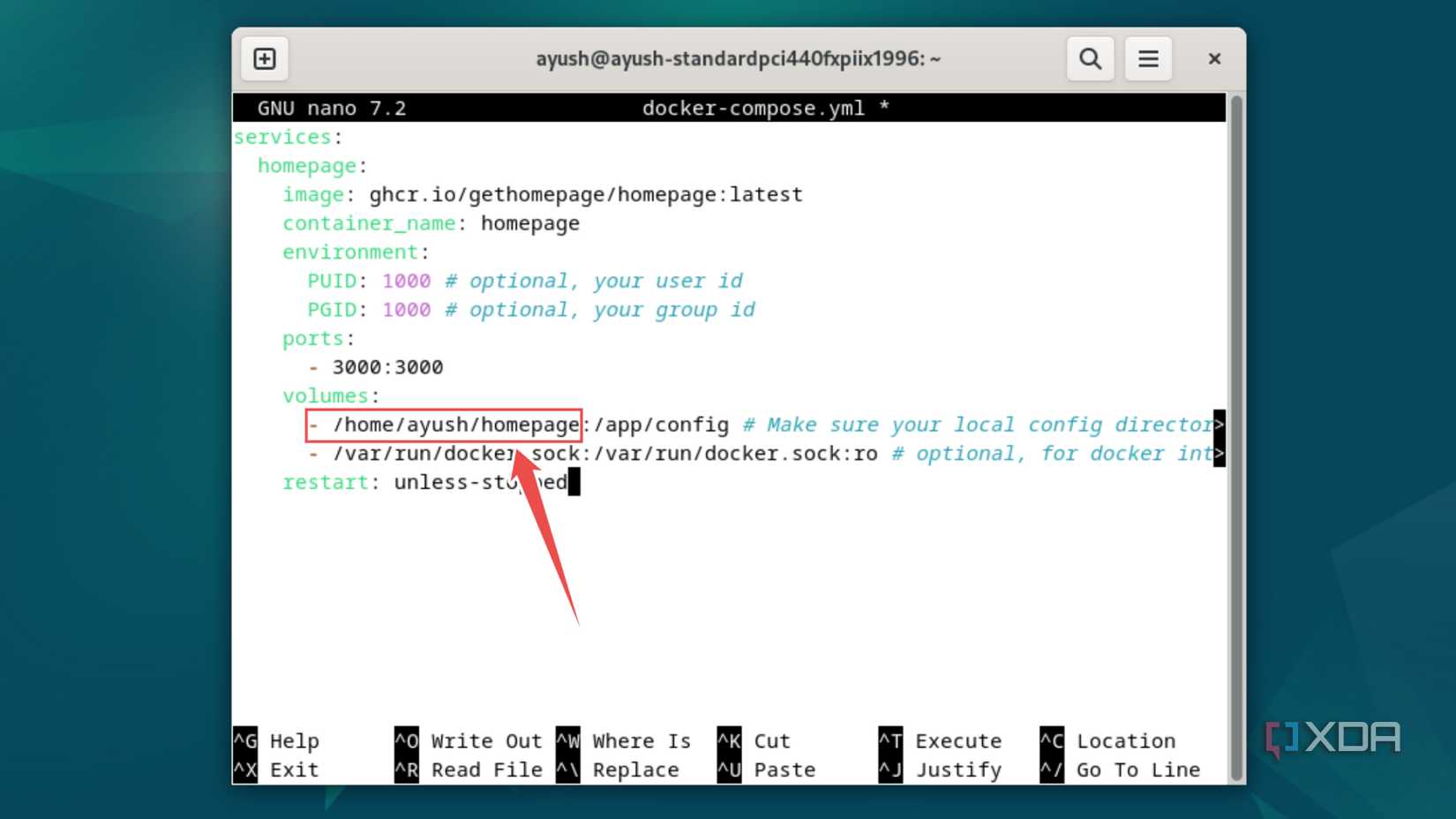 Modifying the Docker Compose file of Homepage