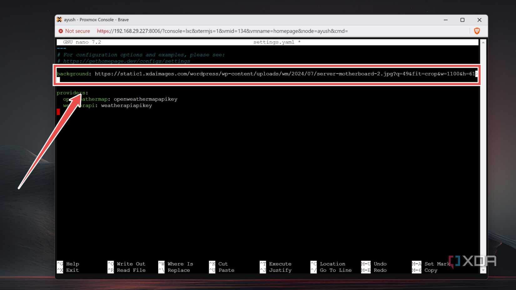 Editing the Background in the settings.yaml file