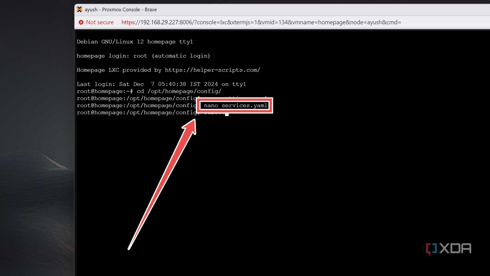 Opening the services.yaml file