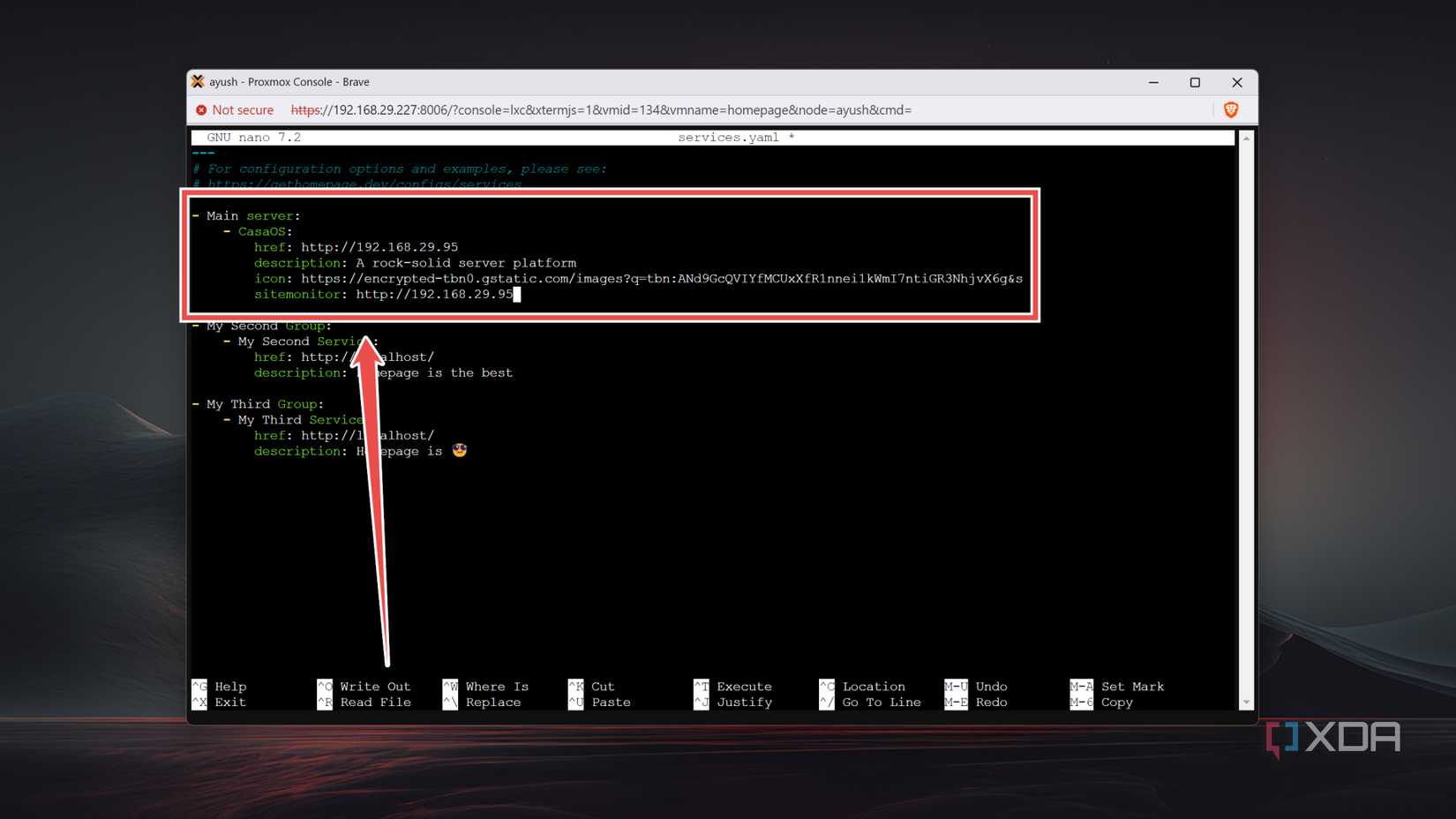 Modifying the services.yaml file