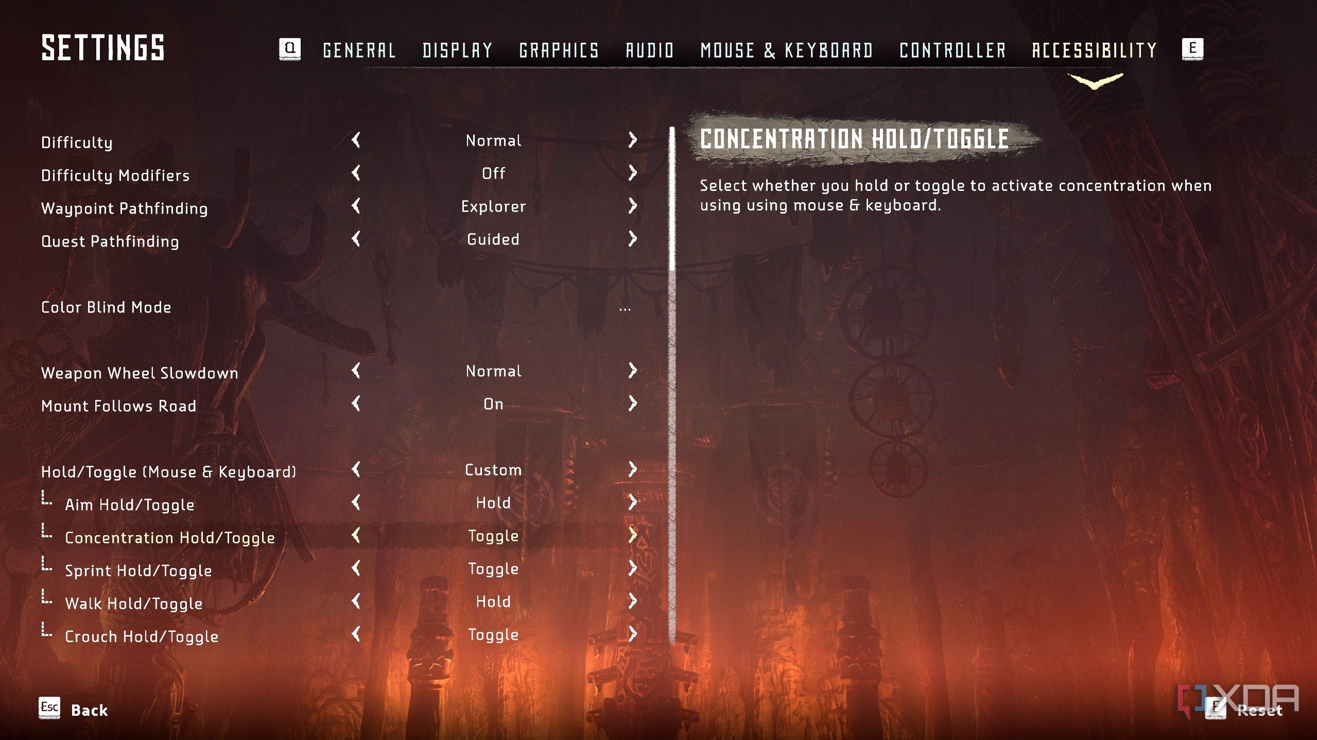 screenshot of horizon zero dawn remastered accessibility menus