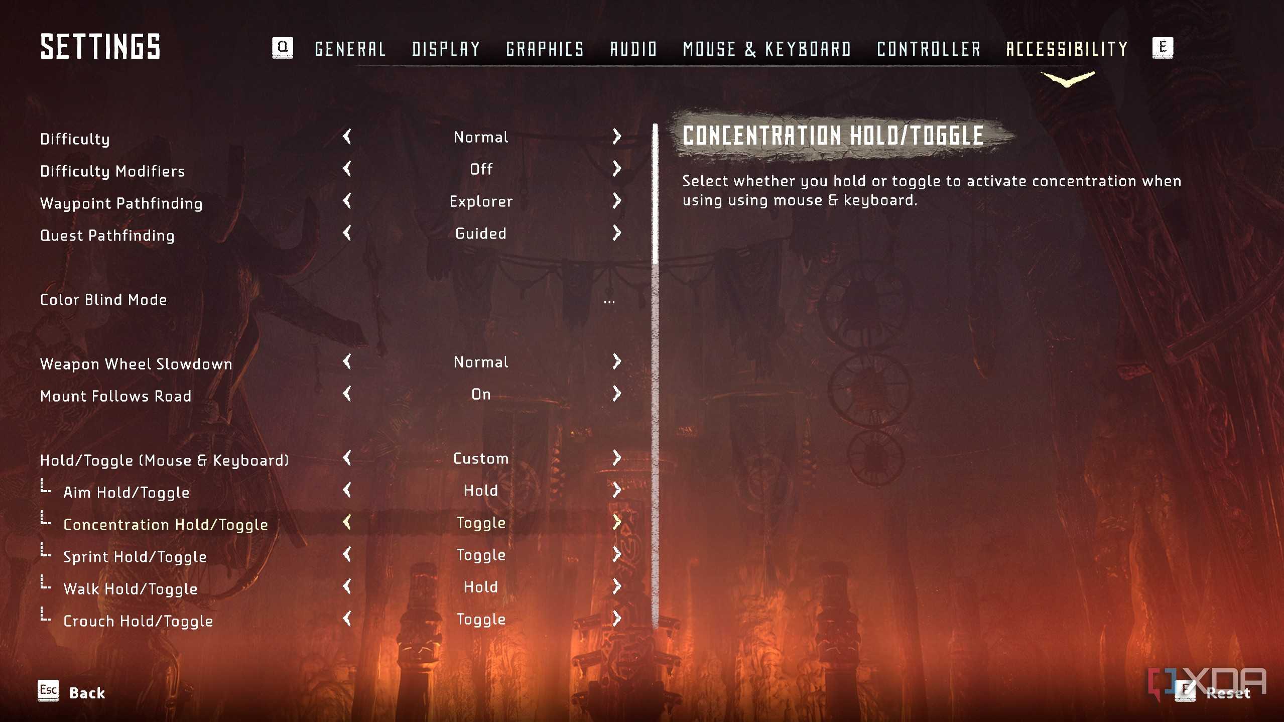 screenshot of horizon zero dawn remastered accessibility menus