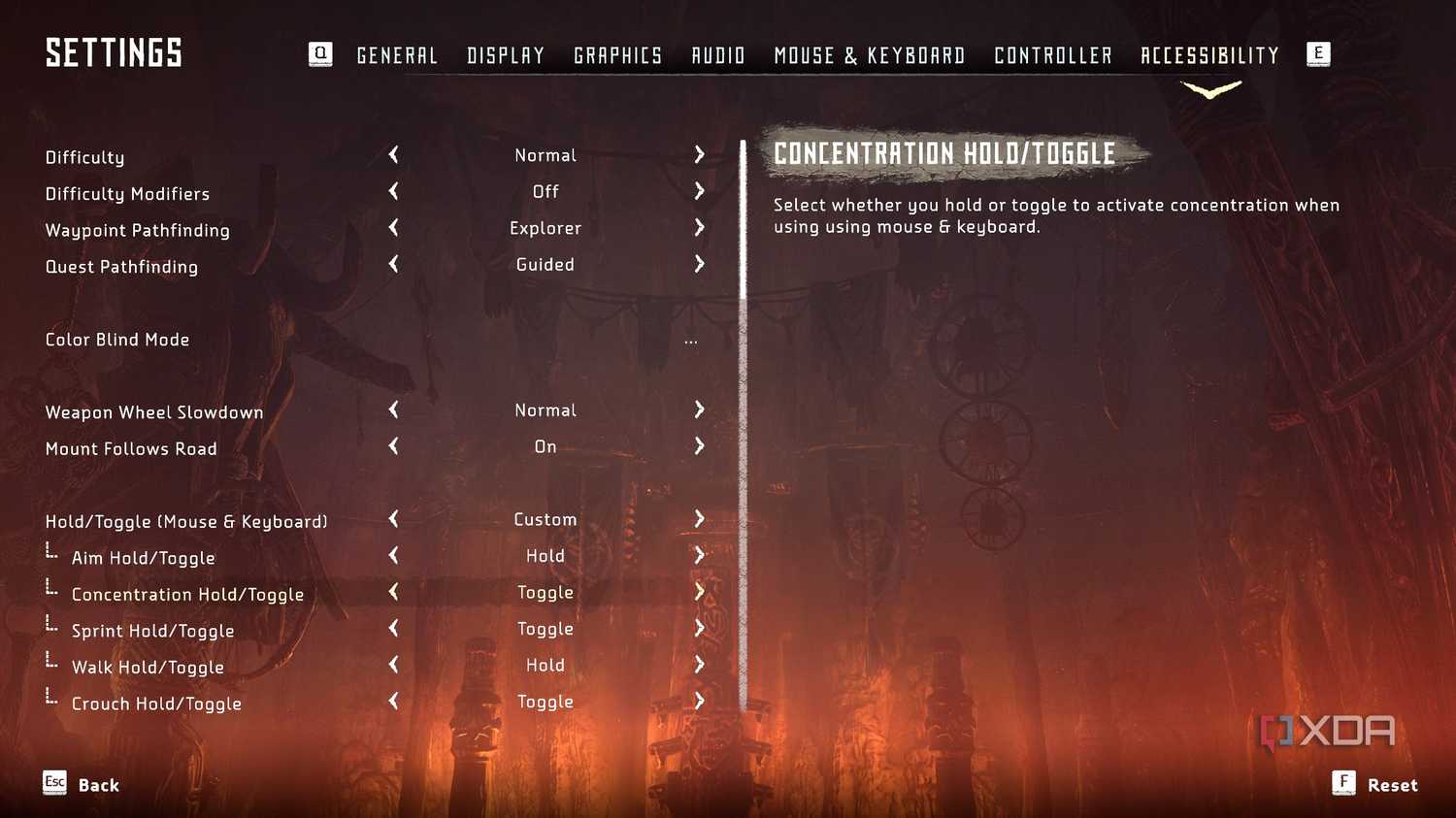 screenshot of horizon zero dawn remastered accessibility menus