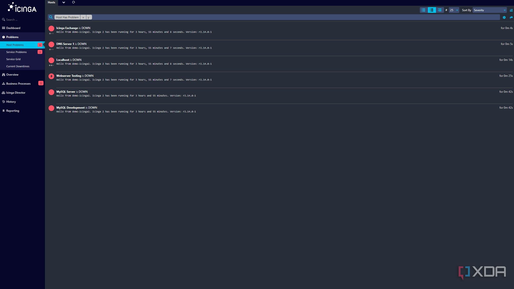 screenshot of icinga dashboard showing the problems tab