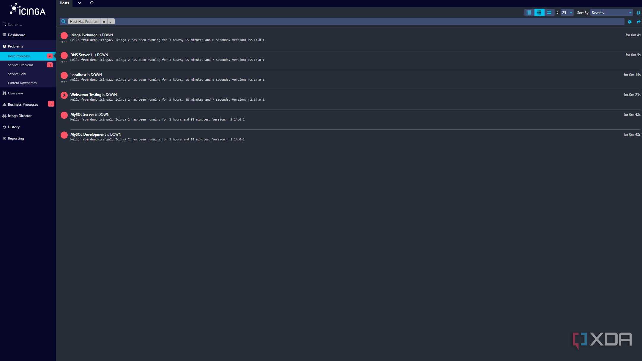 screenshot of icinga dashboard showing the problems tab