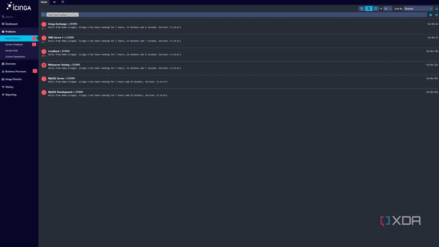 screenshot of icinga dashboard showing the problems tab