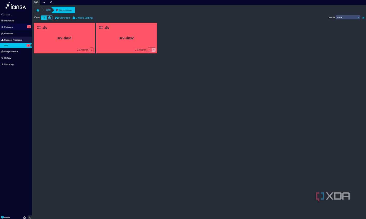 screenshot of icinga dashboard showing the dns servers view