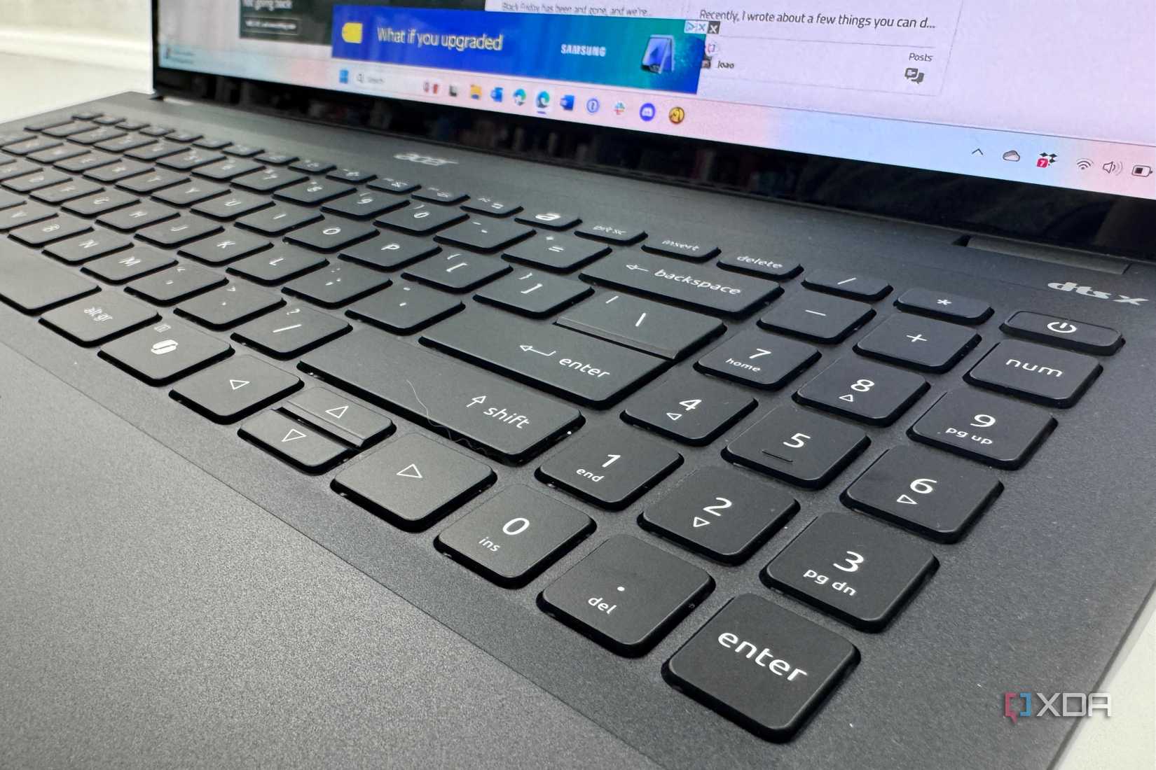 A closeup view of the keyboard on the Swift 16 AI