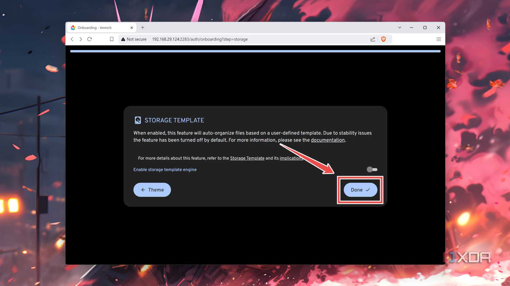 Pressing the Done button int he Immich web UI