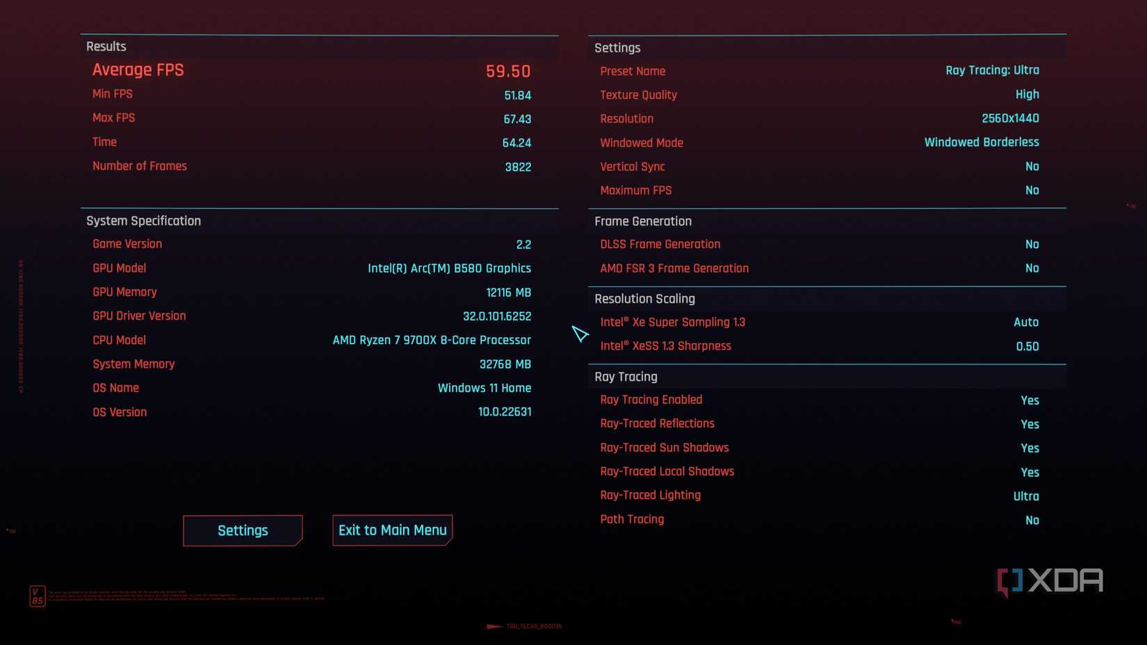 Intel Arc B580 Cyberpunk 2077 benchmark results