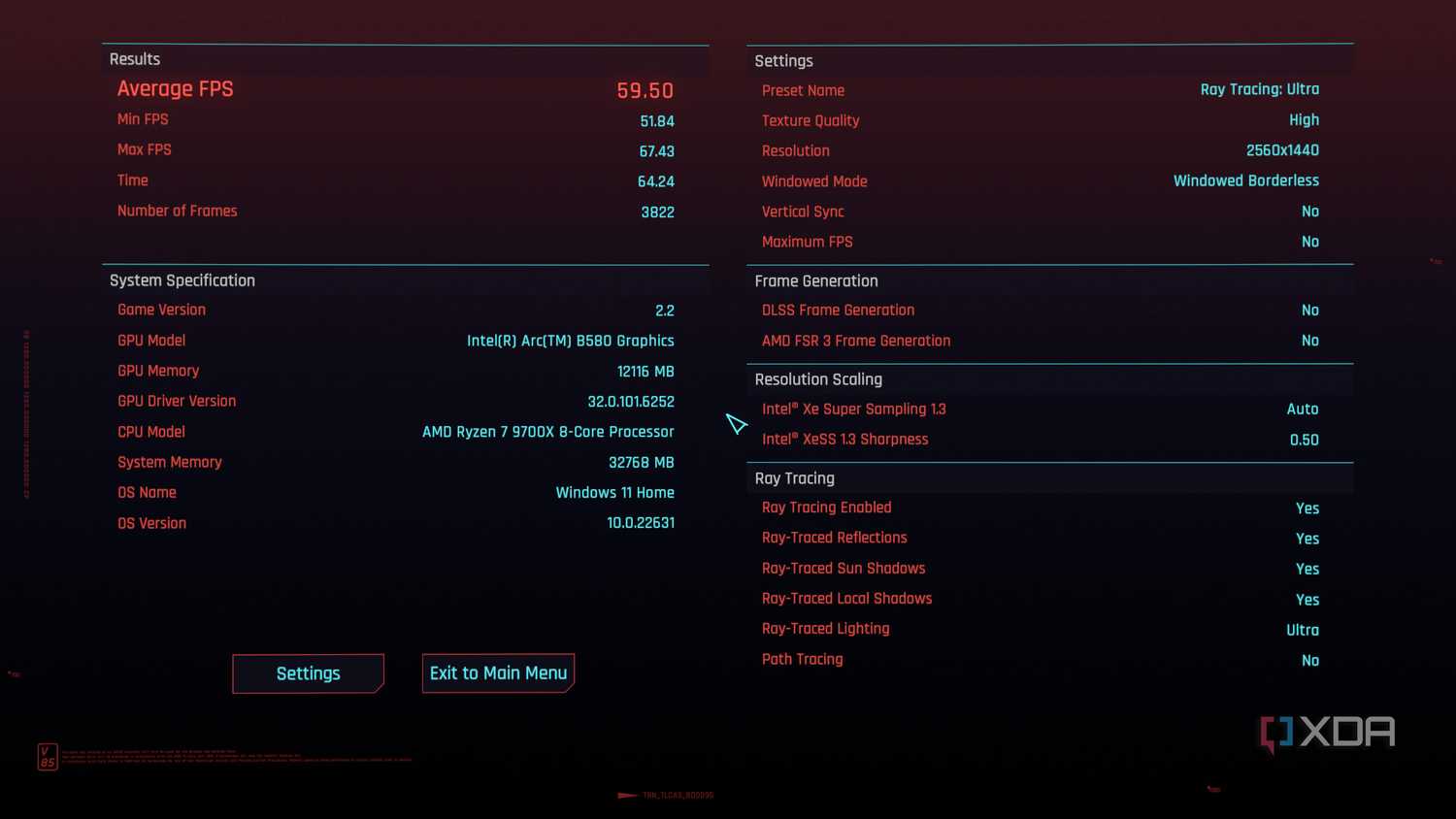 Intel Arc B580 Cyberpunk 2077 benchmark results
