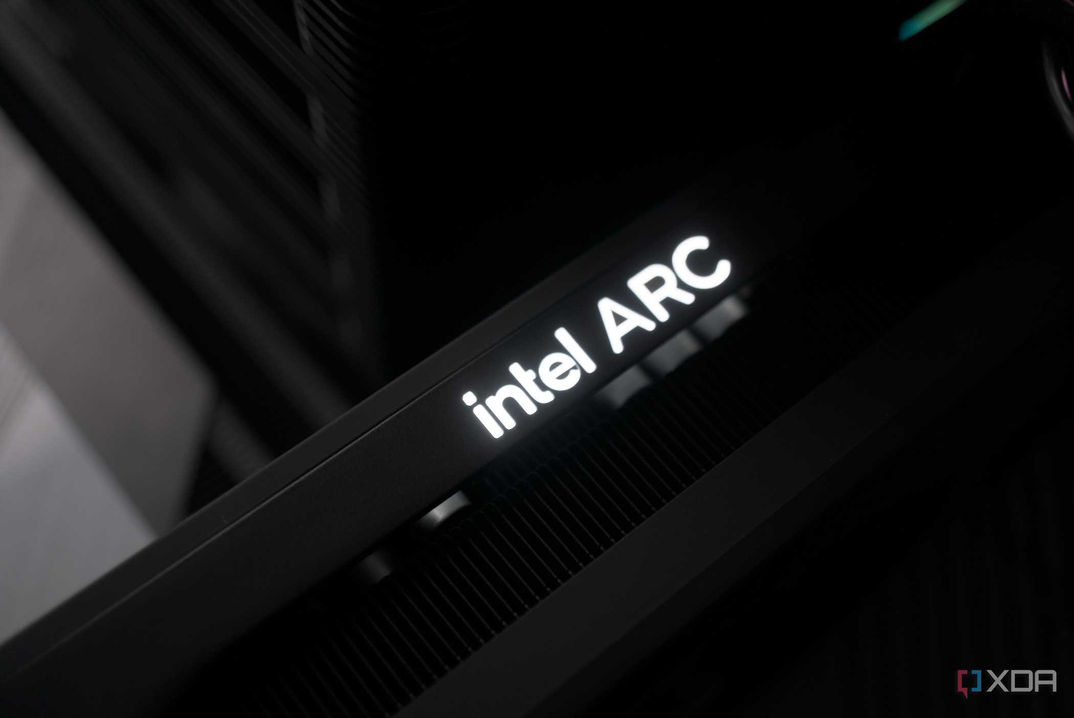 Intel Arc B580 installed, showcasing "intel ARC" branding RGB lighting