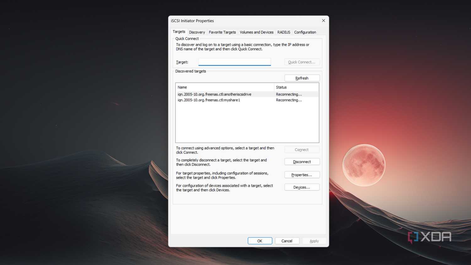 Running the iSCSI initiator in Windows 11