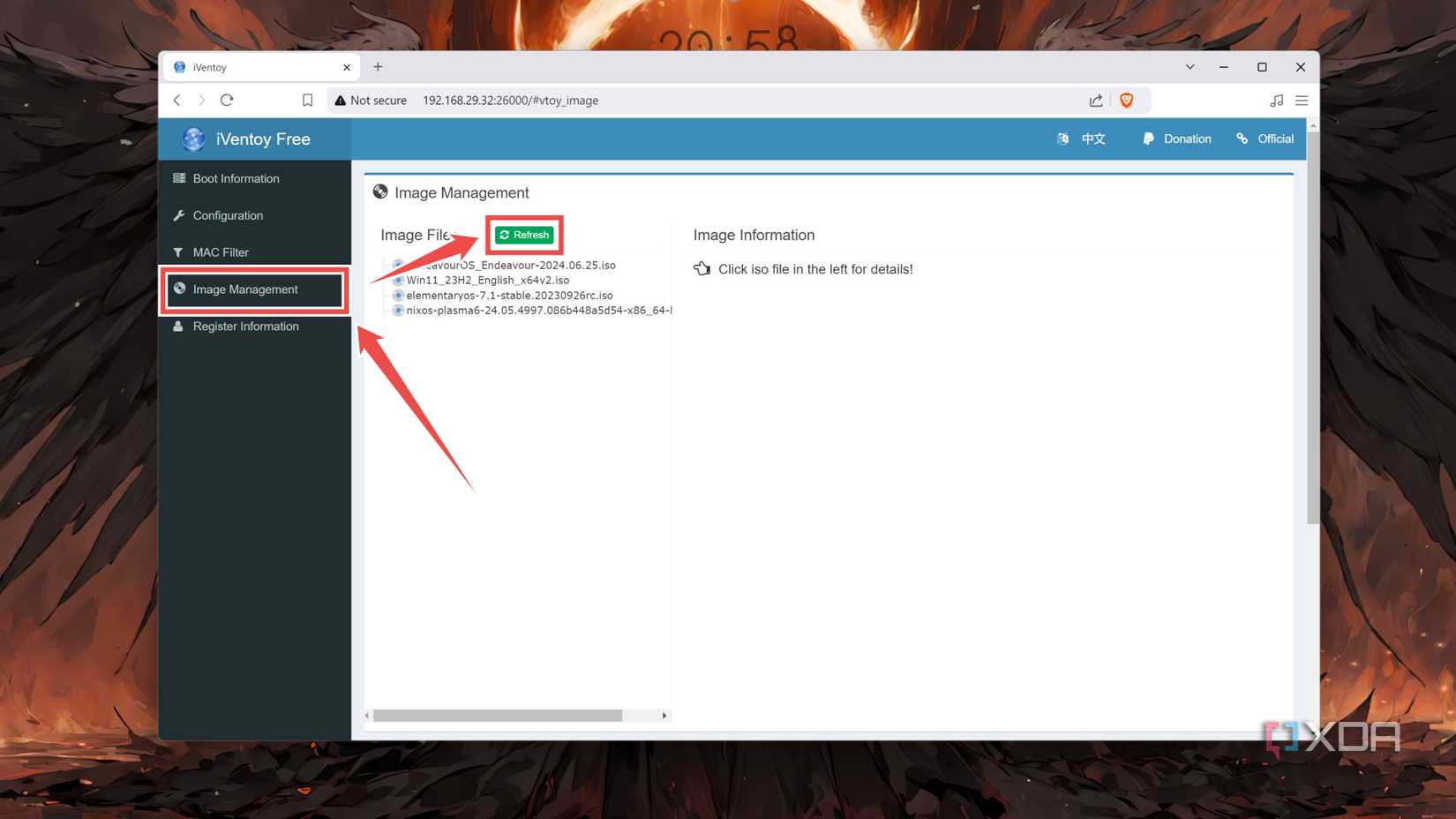 Refreshing the ISO files directory