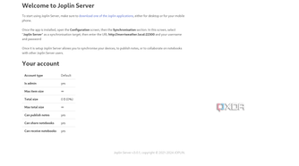 Joplin server account