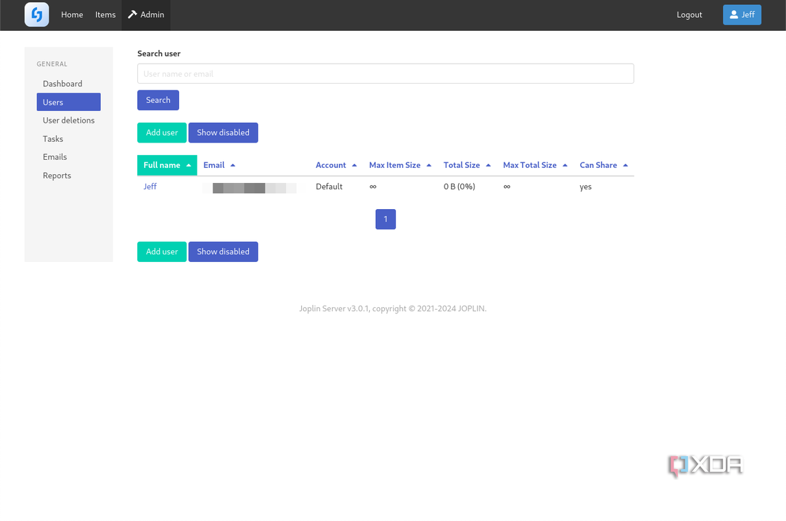 Joplin Server Admin Page