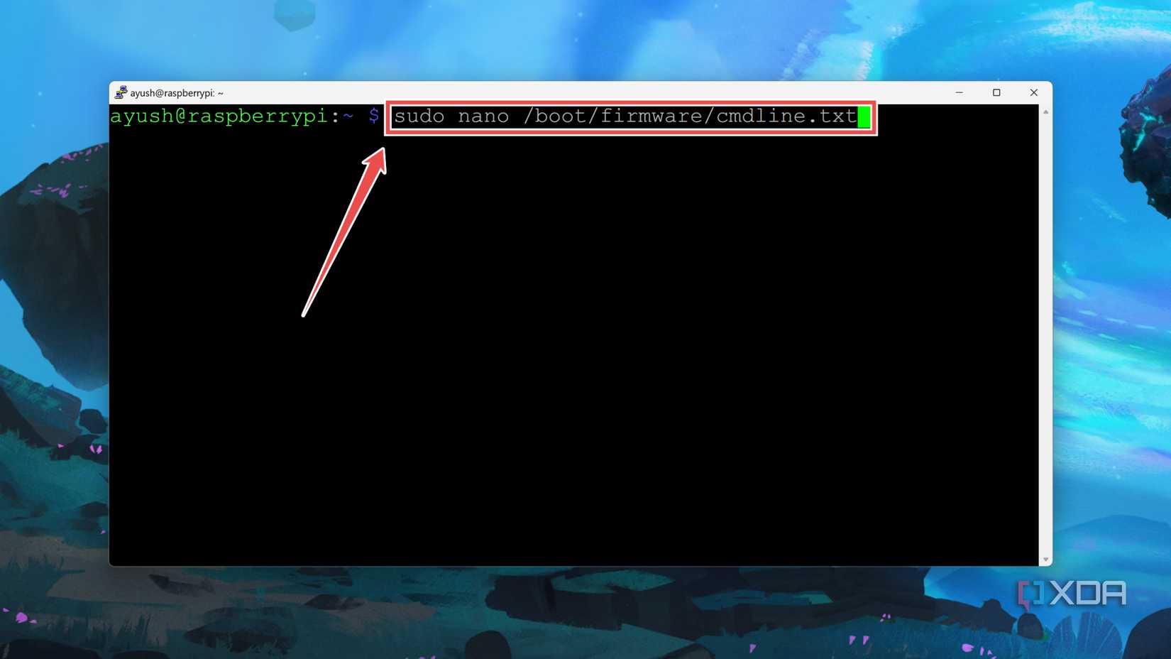 Opening the cmdline.txt file