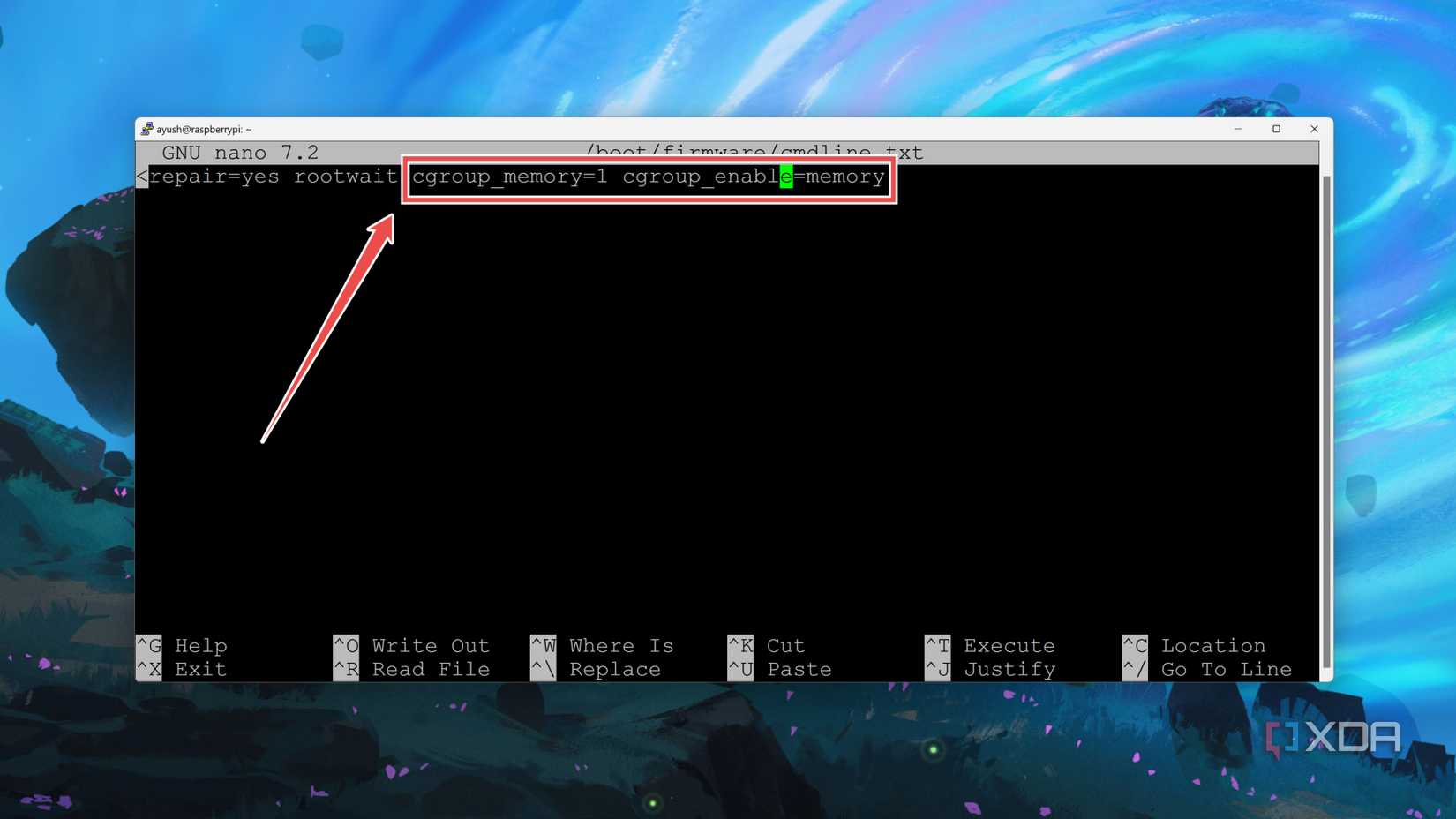 Editing the cmdline.txt file