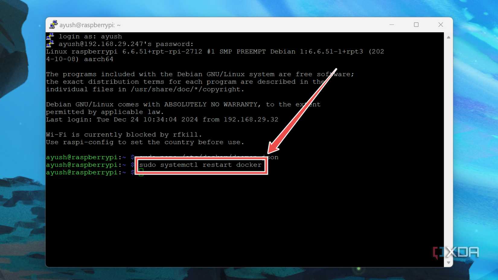 The command to restart Docker
