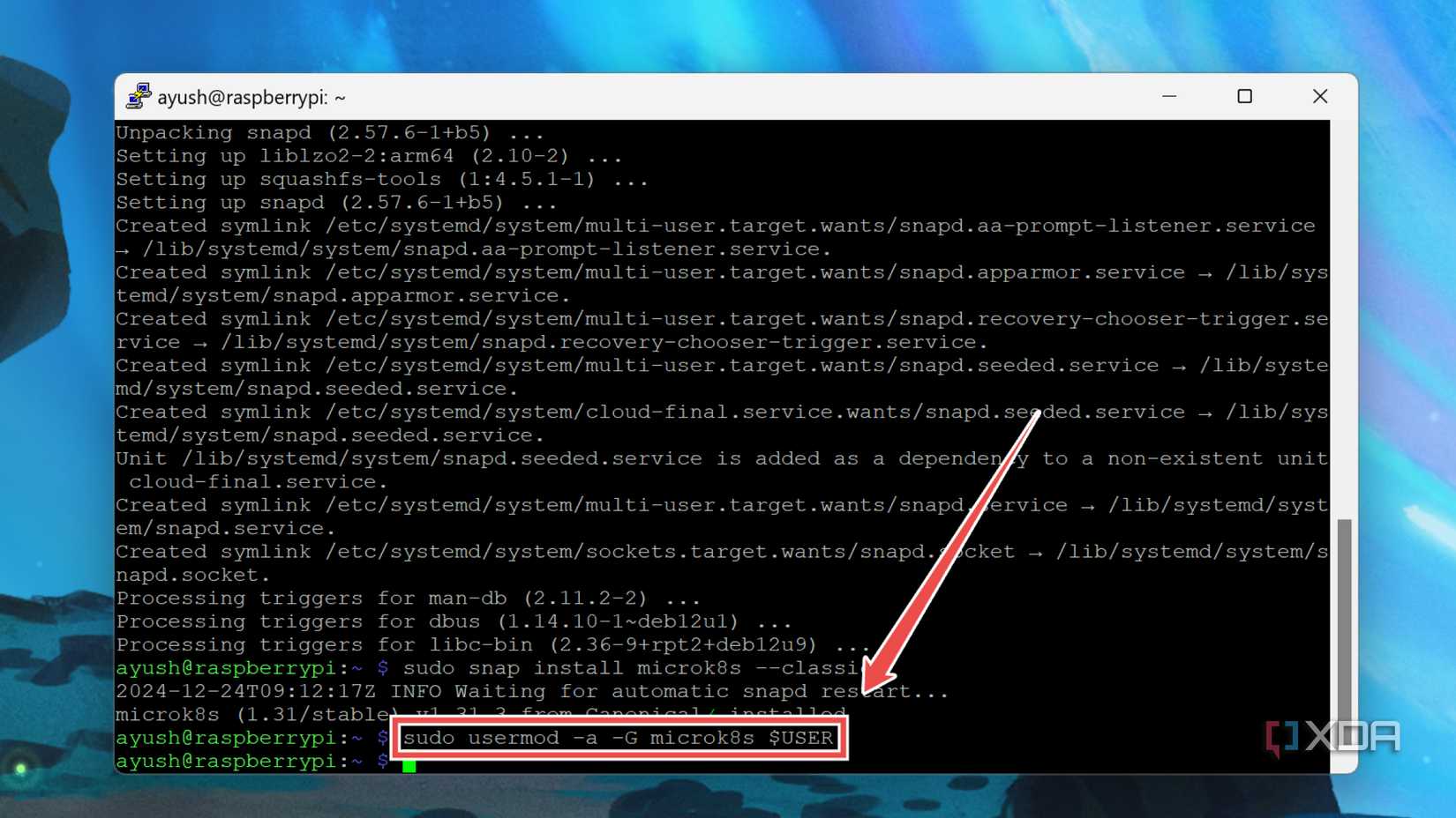 Running the usermod command